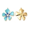 304 Stainless Steel Enamel Pendants, with Rhinestones, Real 18K Gold Plated, Flower Charm, Light Sky Blue, 37.5x33x3mm, Hole: 1.4mm