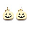 316 Surgical Stainless Steel Enamel Charms, with Jump Rings, for Halloween, Pumpkin, Black, Real 14K Gold Plated, 13x12x1mm, Jump Ring: 3.4x0.5mm, 2.4mm inner diameter