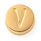 Ion Plating(IP) 304 Stainless Steel Beads, Flat Round with Letter, Golden, Letter V, 8x3mm, Hole: 1.6mm