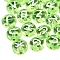 Transparent Acrylic Beads, Flat Round with White Mixed Letters, Lawn Green, 7x4mm, Hole: 1.5mm, about 1480pcs/200g