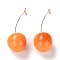 Lifelike Cherry Dangle Stud Earrings, Cute Fruit Drop Earrings for Girl Women, Light Gold, Orange, 56mm, Pin: 0.6mm