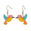 Glass Seed Braided Woodpecker Dangle Earrings EJEW-MZ00031-1