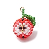 Handmade Glass Seed Beaded Apple Pendants PALLOY-MZ00397-1