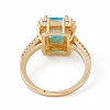 Deep Sky Blue Glass Rectangle Finger Ring with Cubic Zirconia RJEW-J017-VC500-3