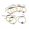 Enamel Evil Eye Heart & Brass Braided Bead Bracelet for Women KK-E033-18G-1