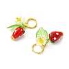 Lampwork Strawberry with Plastic Pearl Flower Dangle Leverback Earring EJEW-TA00130-7