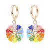 Rainbow Color Japanese Seed Braided Flower Dangle Hoop Earrings EJEW-MZ00003-2