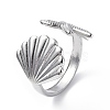 304 Stainless Steel Shell with Starfish Open Cuff Ring for Women RJEW-C046-03P-1