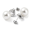 Cubic Zirconia Ring with Shell Pearl Dangle Stud Earrings EJEW-F318-06P-2