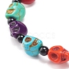 Natural Mashan Jade Skull & Synthetic Turquoise(Dyed) Beaded Stretch Bracelet BJEW-JB08377-05-4