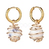 Round Natural Agate Beads Dangle Huggie Hoop Earrings EJEW-JE04718-02-5