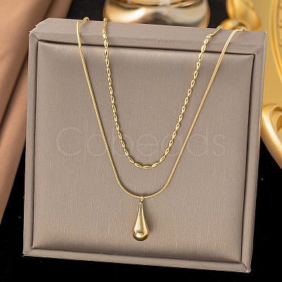 Teardrop 304 Stainless Steel Pendant Necklaces for Women NJEW-G157-06G-1