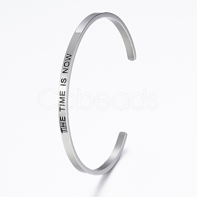 304 Stainless Steel Inspirational Cuff Bangles BJEW-K173-12P-1