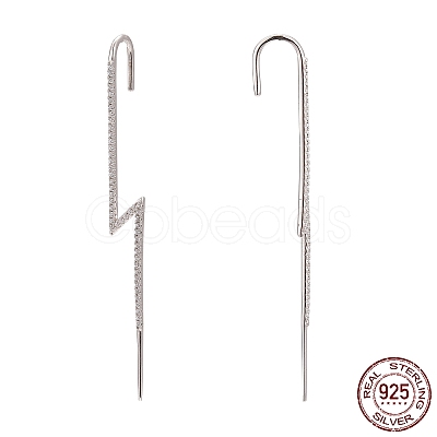 Anti-Tarnish Rhodium Plated 925 Sterling Silver Ear Wrap Crawler Hook Earrings EJEW-AA00271-33A-P-1