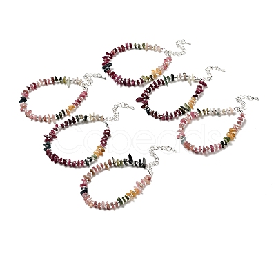 Natural Tourmaline Chips Beaded Bracelet G-D470-13S-1