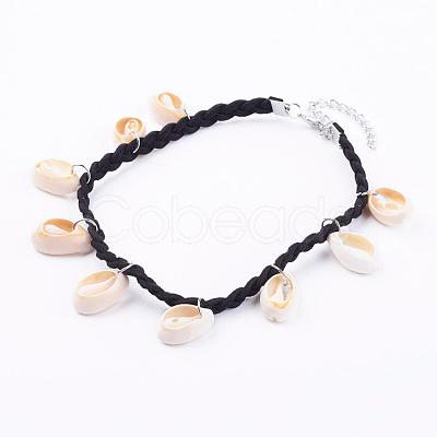 Fashion Style Cowrie Shell Charm Collar Choker Necklaces NJEW-N0052-024-1