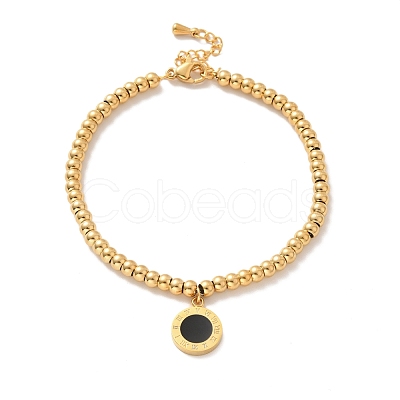 PVD Vacuum Plating 304 Stainless Steel Roman Numeral Flat Round Charm Bracelet with Enamel BJEW-B057-11G-1