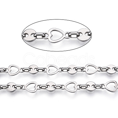 Tarnish Resistant 661 Stainless Steel Heart & Flat Round & Oval Link Chains CHS-T005-02P-1