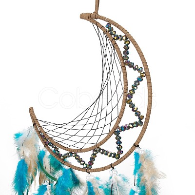 Iron Cord Woven Web/Net with Feather Pendant Decorations AJEW-B017-31-1