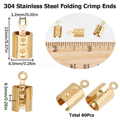 SUNNYCLUE 60Pcs Ion Plating(IP) 304 Stainless Steel Folding Crimp Ends STAS-SC0005-41-1