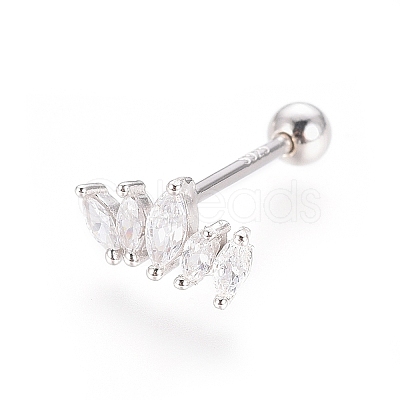 Anti-Tarnish Rhodium Plated 925 Sterling Silver Barbell Cartilage Earrings STER-I018-01P-1