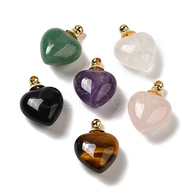 Natural Mixed Gemstone Perfume Bottle Pendants G-Z039-03G-1