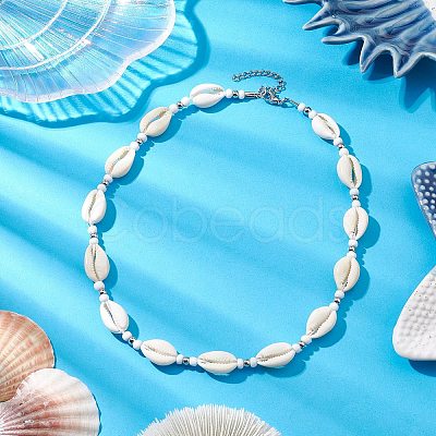 Summber Beach Natural Cowrie Shell Beaded Necklaces NJEW-JN04783-03-1