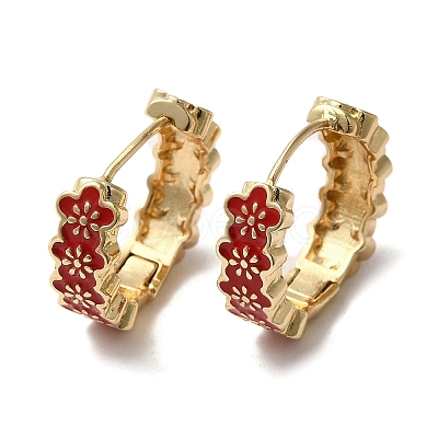 Flower Real 18K Gold Plated Brass Hoop Earrings EJEW-L268-015G-06-1