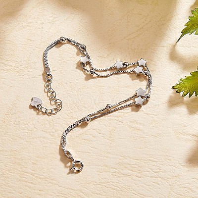 Anti-Tarnish Rhodium Plated 925 Sterling Silver Satellite Chain Multi-strand Bracelets with Star Beaded JB708A-1