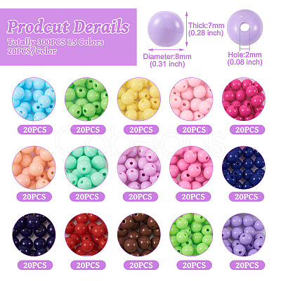 300Pcs 15 Colors Opaque Acrylic Beads SACR-TA0001-13-1