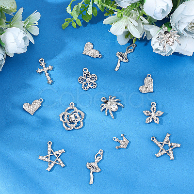 SUPERFINDINGS 36Pcs 9 Styles Alloy Rhinestone Pendants ALRI-FH0001-09-1