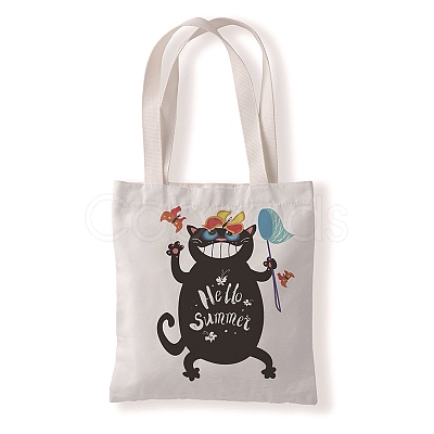 Cute Cat Printed Canvas Women's Tote Bags PW-WG7E628-04-1