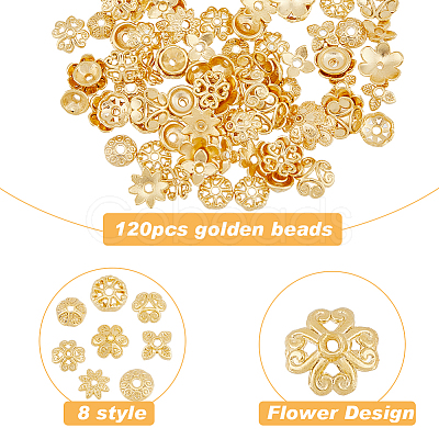 SUPERFINDINGS 120Pcs 8 Style Rack Plating Alloy Bead Caps FIND-FH0006-30-1