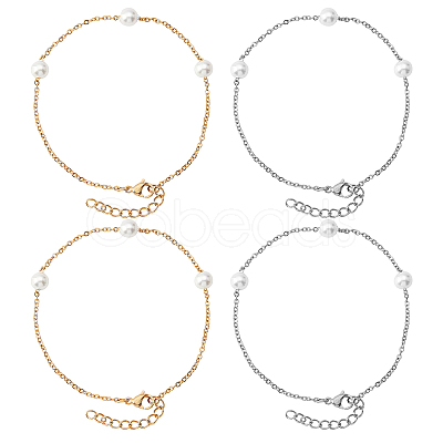 Unicraftale 4Pcs 2 Colors Acrylic Pearl Beaded Bracelets Set for Girl Women BJEW-UN0001-21-1