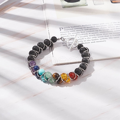 Natural & Synthetic Mixed Gemstone Chakra Beaded Bracelet BJEW-TA00135-1