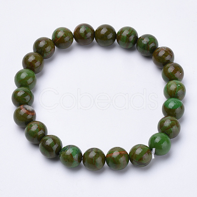 Natural Green Jade Beaded Stretch Bracelets BJEW-S128-01-1