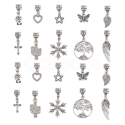 50Pcs 10 Styles Tibetan Style Alloy European Dangle Charms PALLOY-CJ0002-74-1