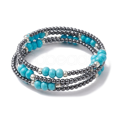 Non-magnetic Synthetic Hematite Bead & Synthetic Turquoise Bangle Making BJEW-JB10990-1