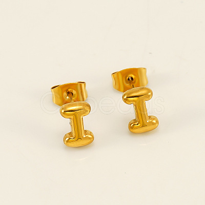 Chunk Letter 304 Stainless Steel Stud Earrings for Women EJEW-G386-01I-G-1