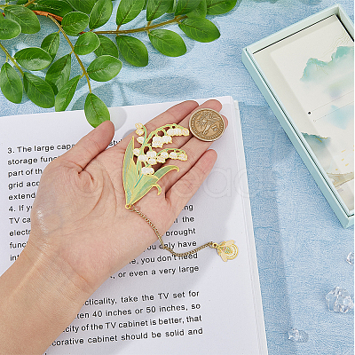 May Lily of the Valley Flower Enamel Bookmarks AJEW-WH0348-217-1