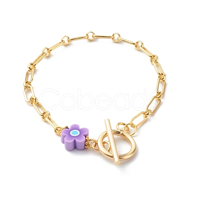 Handmade Polymer Clay Flower Link Bracelets BJEW-JB06555-1