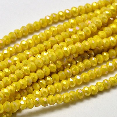 Faceted Rondelle Full Rainbow Plated Electroplate Glass Beads Strands EGLA-J134-3x2mm-FR05-1