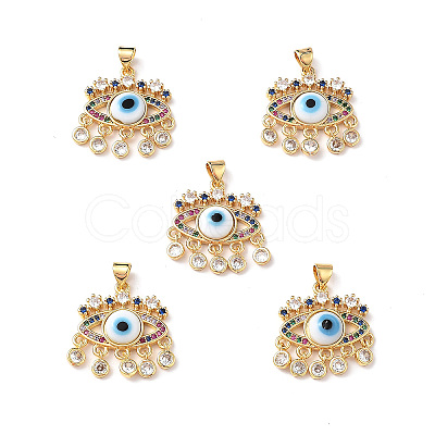 Lampwork Evil Eye Pendants with Colorful Cubic Zirconia ZIRC-L102-13G-1