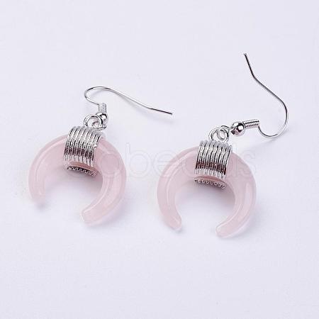 Natural Rose Quartz Dangle Earrings EJEW-L189-C02-1