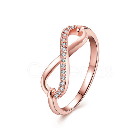 Infinity Trendy Rose Gold Plated Brass Cubic Zirconia Finger Rings RJEW-BB15335-8RG-1
