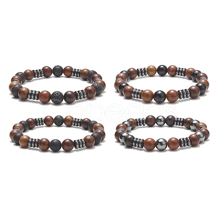 Gemstone & Wood Beaded Stretch Bracelet for Women BJEW-JB09153-1