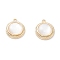 Rack Plating Brass Flat Round Charms with Shell, Long-Lasting Plated, Real 18K Gold Plated, 14x12x3.5mm, Hole: 1.2mm