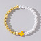 Summer Vacation Style Brass and Plastic Imitation Pearl Bead Bracelet for Women, with Cross Shell, Yellow, Golden, 6-7/8 inch(17.5cm)