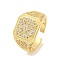 Rack Plating Square Brass Micro Pave Clear Cubic Zirconia Cuff Finger Rings, Wide Band Ring for Women, Cadmium Free & Lead Free, Long-Lasting Plated, Real 18K Gold Plated, Adjustable