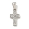 304 Stainless Steel Cubic Zirconia Pendants, Cross Charm, Stainless Steel Color, 18.5x10x2.5mm, Hole: 6x3mm